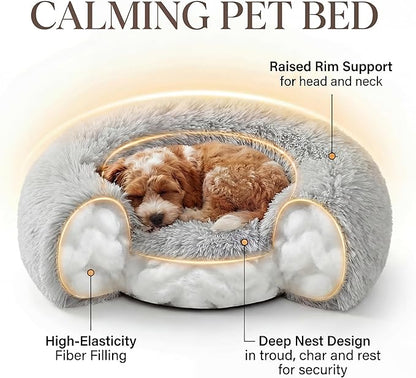 Tiny Dog Bed 15 Inch for Extra Small Dogs,Washable Puppy Bed,Soft Faux Fur Calming Donut Bed for Chihuahua Yorkie Maltese Pomeranian,Grey