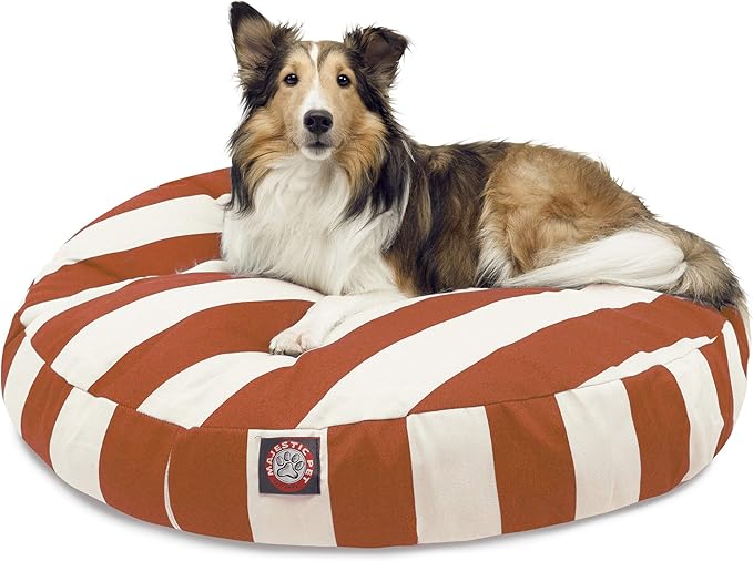 Burnt Orange Vertical Stripe Medium Round Indoor Outdoor Pet Dog Bed With Removable Washable Cover By Majestic Pet Products