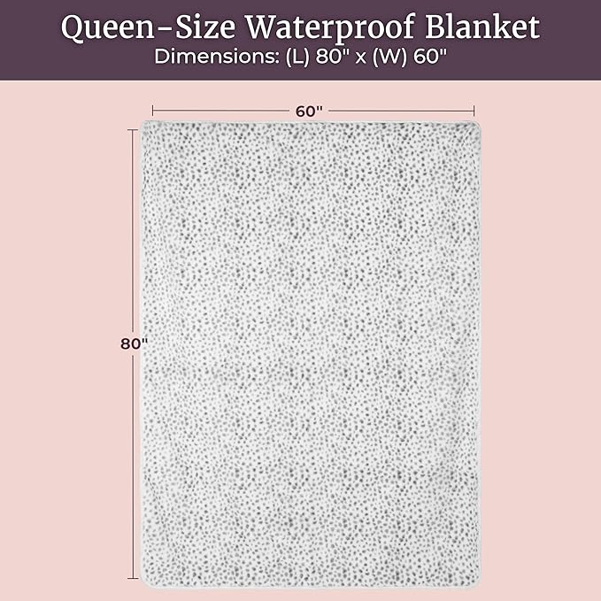 Waterproof Blanket for Bed, Couch, or Car - 60” x 80” Reversible Queen Size Throw Blanket for Reliable Leakproof Furniture Protection - Washable Pet Throws by Lavish Home (Snow Leopard Print)