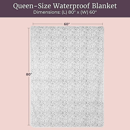 Waterproof Blanket for Bed, Couch, or Car - 60” x 80” Reversible Queen Size Throw Blanket for Reliable Leakproof Furniture Protection - Washable Pet Throws by Lavish Home (Snow Leopard Print)
