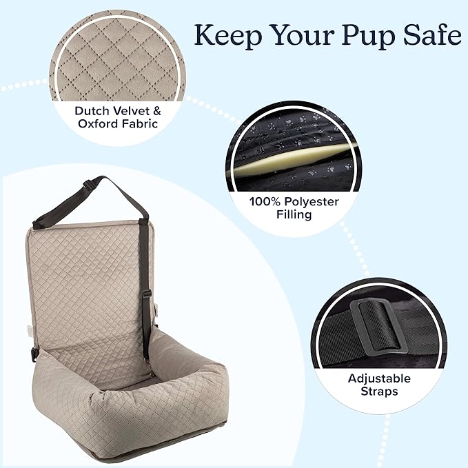 Dog Car Seat - Dog Car Seats for Small to Medium Dogs and Cats up to 44lbs - Pet Travel Accessories with Tether and Removable Washable Cover - Pet Booster Seat for Front or Back by PETMAKER (Gray)