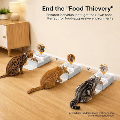 RFID Automatic Cat Feeder with Collar Sensor, Anti-Stealing Food Dispenser with Sealed Lid for Wet Dry Food and Different Diet for Multi-Pet Home, Auto Pet Feeder for Cats & Small Dogs, White