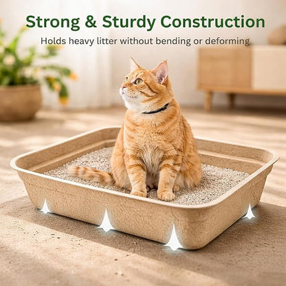 Disposable Cat Litter Box 6 Pack – Eco-Friendly Kitty Litter Box, 100% Biodegradable Paper Pulp, Leak-Proof Disposable Travel Litter Boxes for Cats, Cat Tray 18"x13"x4"
