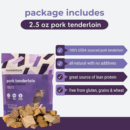 Momentum Carnivore Nutrition Freeze-Dried Pork Tenderloin Cat Treats – Single-Ingredient, High-Protein, All-Natural, Grain-Free, Lean & Naturally Tender – Made in USA – 2.5 oz Bag
