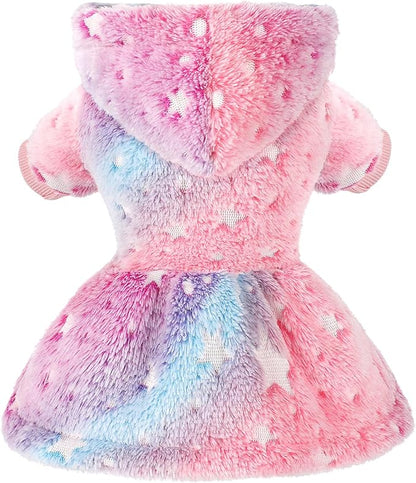 Dog Sweater Fleece Dog Hoodie Winter Puppy Clothes for Small Dogs Boy Girl Pet Cold Weather Doggie Coats Fall Doggy Sweatshirt for Chihuahua Yorkie Cat Sweater Costume (Rainbow Stars, XX-Small)
