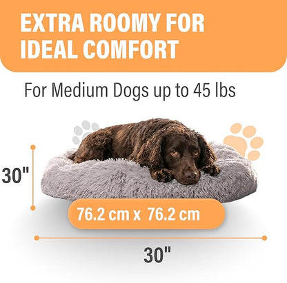 Active Pets Premium Medium Donut Dog Bed, Fits Up to 45 lbs, Removable Cover & Washable Cushion, Plush Long Pile Faux Fur Fabric, Portable Beige Pet Bed Furniture for Puppies Adult Canines & Cats