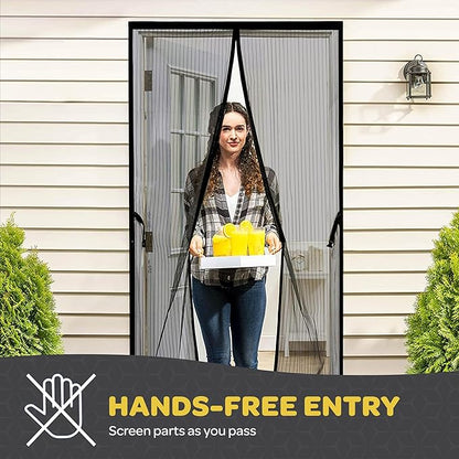 Hands-Free Magnetic Screen Door, Heavy Duty, Self Sealing Screen Door Mesh Protector, Pet and Kid-Friendly, Stay-Open Buckle, Keeps Bugs Out While Letting Nature in, Fits Door Size (38" x 82")