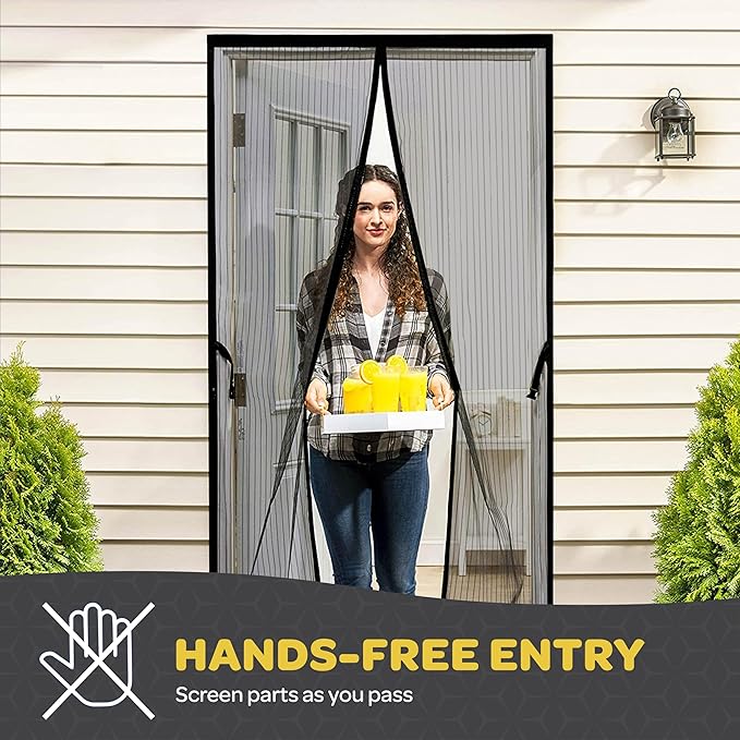 Hands-Free Magnetic Screen Door, [2 Pack] Heavy Duty, Self Sealing Screen Door Mesh Protector, Pet/Kid-Friendly, Stay-Open Buckle, Keeps Bugs Out While Letting Nature in, Fits Door (39.4" x 82.7")