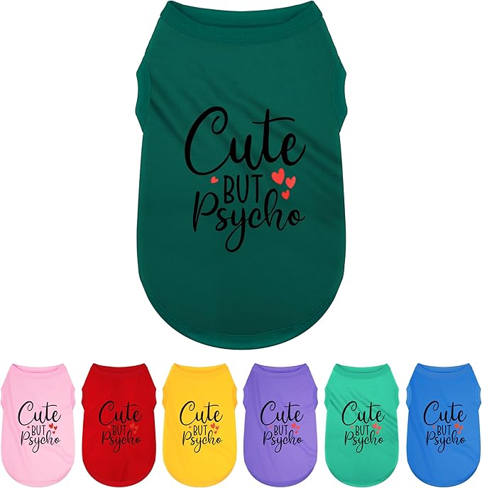 Expressive Polyester Dog Shirt Vest: Soft and Lightweight Puppy Shirt for Small and Medium Dogs, Featuring the Playful 'Cute but Psycho' Slogan Print Shirts Tank Top Dark Green 3XL