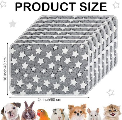 Tudomro 8 Pcs Guinea Pig Blankets Washable Small Pet Fleece Bedding Cage Liners Double Sided Pet Reusable Sleep Mat Pad Cover for Ferret Chinchilla Furniture Protection(Grey Star,16 x 24 Inch)