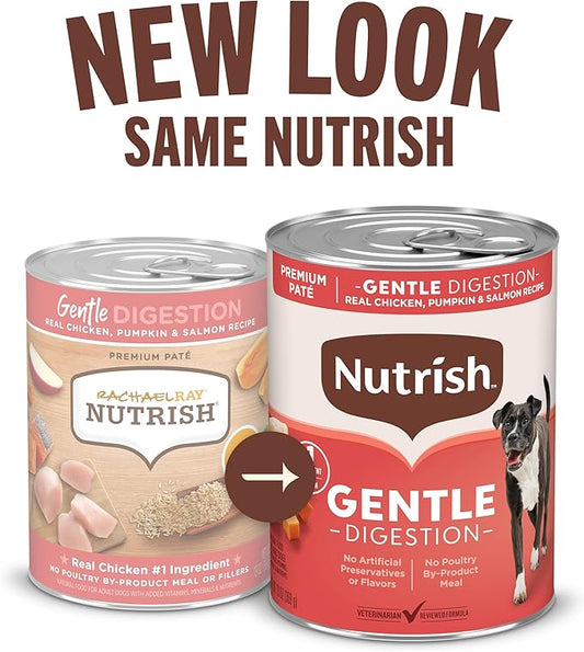 Nutrish Gentle Digestion Premium Paté Wet Dog Food,Real Chicken,Pumpkin & Salmon Recipe,13 oz. Can,(Rachael Ray),(Pack of 24)