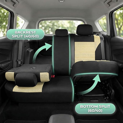 FH Group Automotive Car Seat Covers Full Set Premium 3D Air Mesh Front Seat Covers, Airbag Compatible & Split Bench Cover Universal Fit Interior Accessories for Cars Trucks and SUVs - Beige