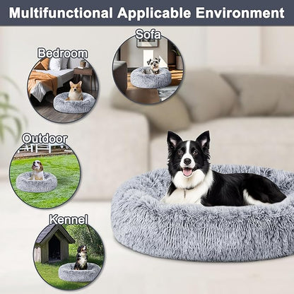 ELSKER&HOME Calming Dog Bed,Donut Washable Warming Soft Round 39 inches Dog Beds for Large Dogs,Anti-Anxiety Fluffy Plush Cushion Bed Fits up to 120 lbs Pets,Gradient Blue