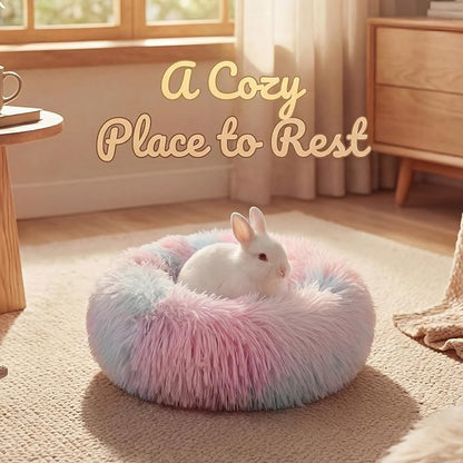 Tiny Dog Bed 11.8 Inch for Extra Small Dogs,Washable Puppy Bed,Soft Faux Fur Calming Donut Bed for Chihuahua Yorkie Maltese Pomeranian,Rainbow