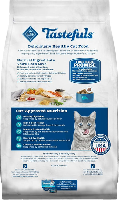 Blue Buffalo Tastefuls Adult Indoor Dry Cat Food, Chicken & Brown Rice, 3-lb Bag