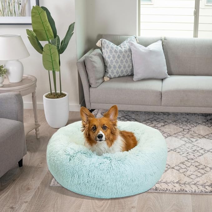Best Friends by Sheri The Original Calming Donut Dog Bed for Medium Dogs up to 45 lbs, Shag Faux Fur, Baby Blue, 30" x 30"