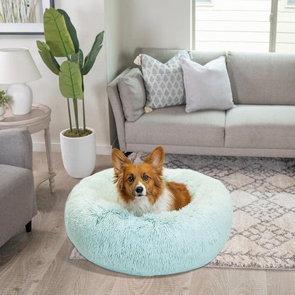 Best Friends by Sheri The Original Calming Donut Dog Bed for Medium Dogs up to 45 lbs, Shag Faux Fur, Baby Blue, 30" x 30"