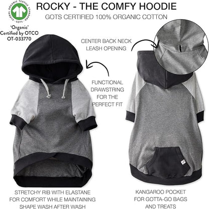 Pet Passion Rocky – The Original Lightweight Hooded Tee 100% Organic Cotton Dog Hoodie Pet Coat Sweater for All Sized Dogs, Black Color Block, Medium (20-45 lbs)