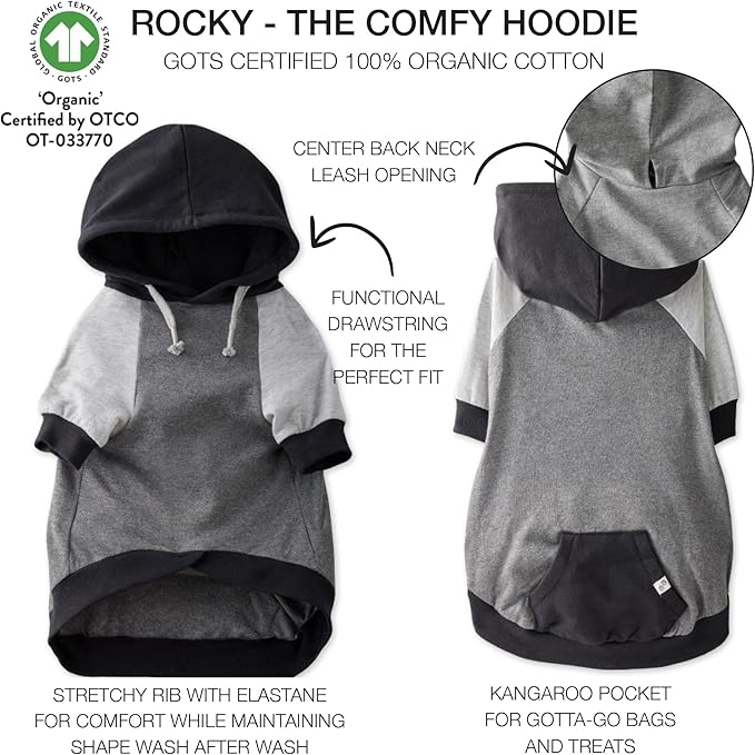 Pet Passion Rocky – The Original Lightweight Hooded Tee 100% Organic Cotton Dog Hoodie Pet Coat Sweater for All Sized Dogs, Black Color Block, Small (10-25 lbs)