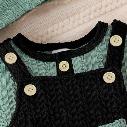 FOCUTEBB Baby Boy Clothes Cute Long Sleeve Romper Infant Pocket Overalls Adjustable Suspender Pants Set 0-18 Months