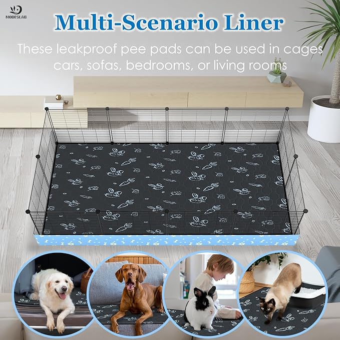 2-Pack Guinea Pig Cage Liner Washable, 24in x 47in Ultra-Absorbent Guinea Pig Bedding for Cage Non-Slip Leak-Proof Pee Pads for Dogs Rabbit Bunny Cat Litter Mat, Navy
