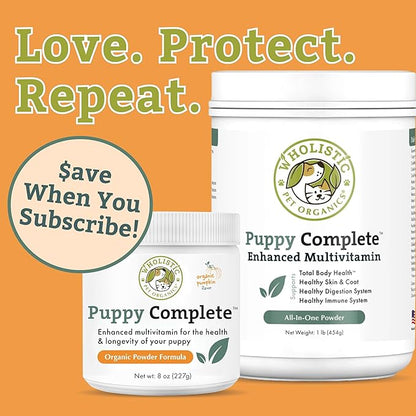 Wholistic Pet Organics Puppy Complete - Dog Multivitamin Powder - Daily Dog Vitamins and Supplements for Homemade Food - Immune System, Skin, Coat & Overall Health - All Breeds of Puppies - 22 Scoops