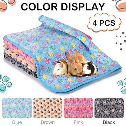 Reginary 4 Pcs Waterproof Guinea Pig Blankets Washable Small Animal Fleece Bedding Guinea Pig Cage Liners Reusable Training Pads Pet Pee Pad Sleep Mat for Hamster(Star Pattern,28 x 56 Inch)