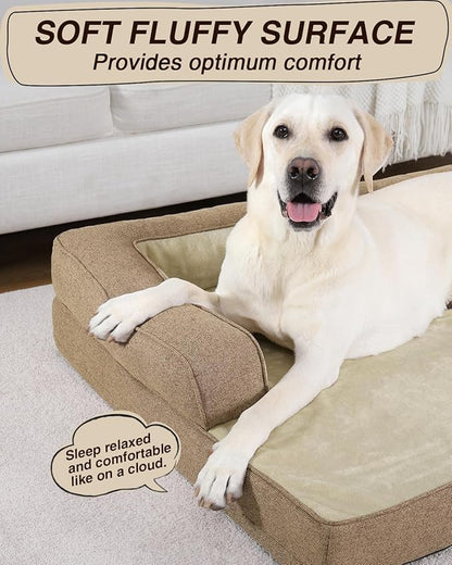 KSIIA Washable Dog Bed XXL Senior Dog, Orthopedic Warm Soft Pet Sofa Waterproof Pet Couch with Sides, Non-Slip and Egg-Crate Foam Jumbo Beds with Removable Cover, 47x32Inch, Brown