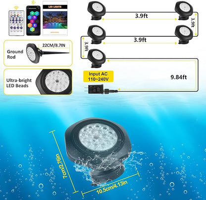 T-SUN Pond Lights LED Underwater 16M Colors with App and Remote 5 Pack | Dimmable,Timer,IP68 Waterproof Submersible Fountain Lights Led Underwater Pond Lights for Outdoor Pond Koi Aquarium Garden