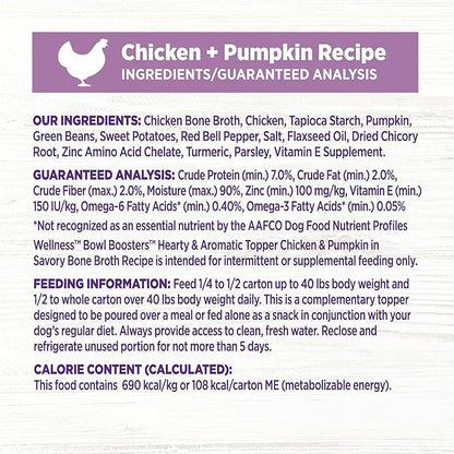 Wellness Bowl Boosters Hearty Toppers, Wet Dog Food Topper for Small, Medium, & Large Breeds, Grain Free, Natural, Chicken & Pumpkin in Broth, 5.5 Ounce Pouch (Pack of 12)