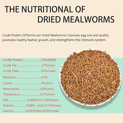 Dried Mealworms 2LB-High Protein Chicken Feed,More Protein,No Additives,Premium Organic Non-GMO,Rich in Protein Meal Worms for Chickens,Wild Birds,Laying Hens,Turkeys-Nutrient-Rich Mealworms