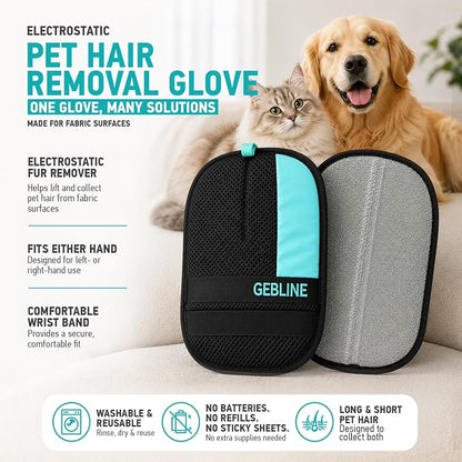 Pet Hair Remover Glove for Furniture & Upholstery, Dog Hair Remover for Couch, Cat Hair Remover for Furniture, Electrostatic Fur Remover, Reusable Pet Hair Remover for Fabrics, 2 Gloves | Washable Mesh Surface Fits Left & Right Hand Comfortable Wrist Band