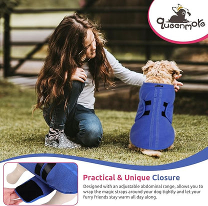 Queenmore Small Dog Sweater, Soft Fleece Vest Pullover Dog Jacket with Leash Hole, Warm Winter Dog Coats Cold Weather Doggy Dachshund Sweaters for Small Dogs Cats Boy or Girl (Blue, XS)