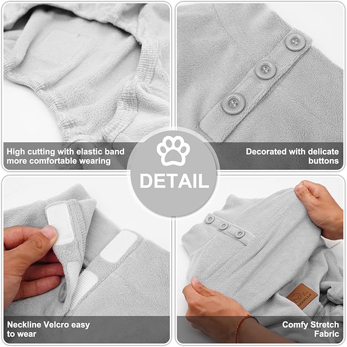 cyeollo Fleece Dog Pajamas Thermal Dogs Onesie Stretchable Large Dog Pjs Jumpsuit Warm Coat Pet Pajamas for Large Sized Dogs Girl Boy, Color Grey