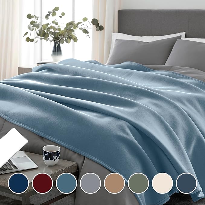 Vellux 1B07056 Original Insulating Core Hotel Style Solid blanket Machine Washable Soft Cozy Warm Thermal Durable Pet Friendly All Seasons Layering Bed Sofa Blankets, Twin, Blue