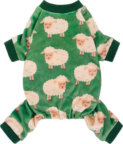 Fitwarm Funny Sheep Dog Pajamas, Warm Winter Dog Clothes for Small Dogs Boy Girl, Cozy Pet Onesie with Feet, Green, White, Small