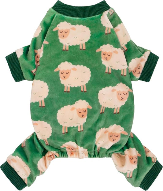 Fitwarm Funny Sheep Dog Pajamas, Warm Winter Dog Clothes for Small Dogs Boy Girl, Cozy Pet Onesie with Feet, Green, White, Small