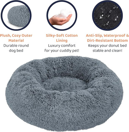 Donut Dog Bed - Premium Comfort for Anxiety Relief - Fluffy & Calming Design with Ultra-Plush Support | Cozy Round Dog Bed with Super Soft Circle Style (Dark Grey, Medium)