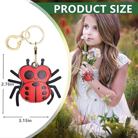 Leather Keychain Holder Case Compatible with AirTag,Cute Protective Cover with Keyring,Anti-Scratch Finder GPS Tracker Case for Wallet Keys,bag,pets,Backpack(Spider Red)