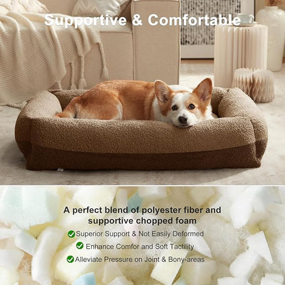 FURTIME Dog Bed Large Sized Dogs, Washable Comfy Fluffy Medium Dog Bed, Removable Zipper Cover Machine Wash, Soft Orthopedic Bed Durable Pet Cuddler with Anti-Slip Bottom, 36"x27"x8",Brown