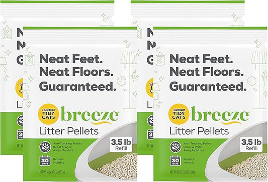 Purina Tidy Cats Breeze Pellets, 3.5 lbs (Pack of 4), Unscented, Recycled Paper, Low-tracking, 99.9% Dust-free, Multi-cat