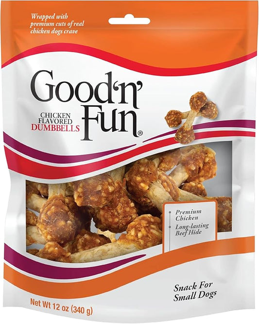 Good'N'Fun Chicken Flavored Dumbbells, Rawhide Snacks for Small Dogs