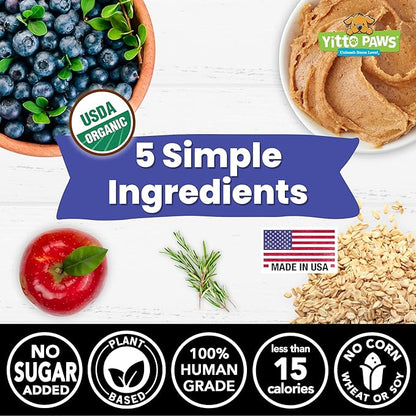 Organic Dog Treats – Crunchy, Blueberry & Peanut Butter Training Dog Biscuits – Vegan, Human-Grade, No Sugar Added – Healthy, All Natural – Made in USA, (8 oz)
