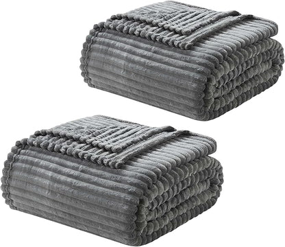 Nestl Grey Throw Blanket for Couch - Cozy Warm Fuzzy Blankets for Women, Set of 2 Small Fleece Throws for Girls - Gray, 50 x 60 Inches
