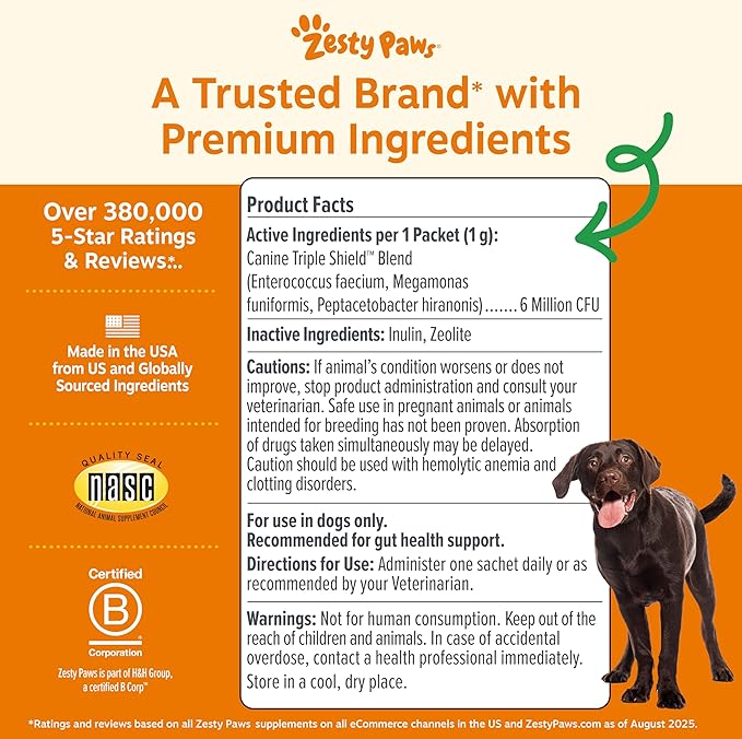 Zesty Paws Native Canine Probiotic - for Occasional Diarrhea + Digestive Health, Gut Flora & Immune System Support - Scientifically Studied & Veterinarian Formulated Probiotics for Dogs - 30 Packets