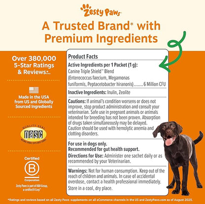 Zesty Paws Native Canine Probiotic - for Occasional Diarrhea + Digestive Health, Gut Flora & Immune System Support - Scientifically Studied & Veterinarian Formulated Probiotics for Dogs - 30 Packets