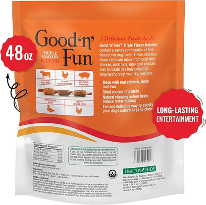 Good'n'Fun Triple Flavored Rawhide Kabobs for Dogs 3 Pound (Pack of 4)