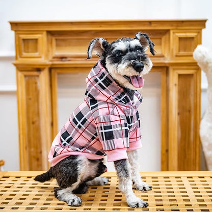 EXPAWLORER Plaid Dog Hoodie - British Style Warm Dog Sweater Shirt with Leash Hole,Pitbull Clothes Outfits,Winter Coat Apparel for All Breeds Puppy Girl Boy-Cat Apparel,Pink S-Medium