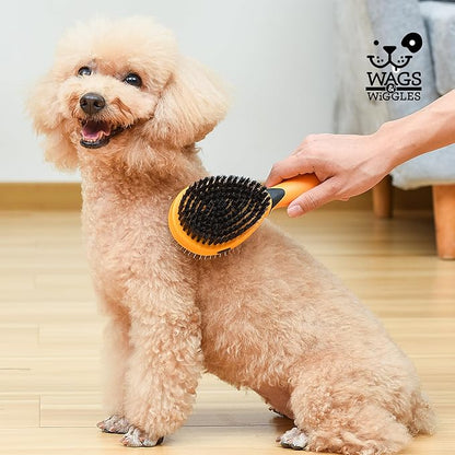 Wags & Wiggles Double Sided Dog Brush - Efficient Pet Grooming for Long or Short Haired Dogs & Cats, Shedding Brush, Detangling Pin & Bristle Dog Hair Remover