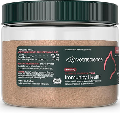 VetriScience Ultimate Strength Lysine Immunity Health Powder for Cats & Kittens, Supplement for Allergy & Nasal Support, Sneezing, Runny Nose & Watery Eyes, Chicken & Cheese Flavor, 60 Count -New Look